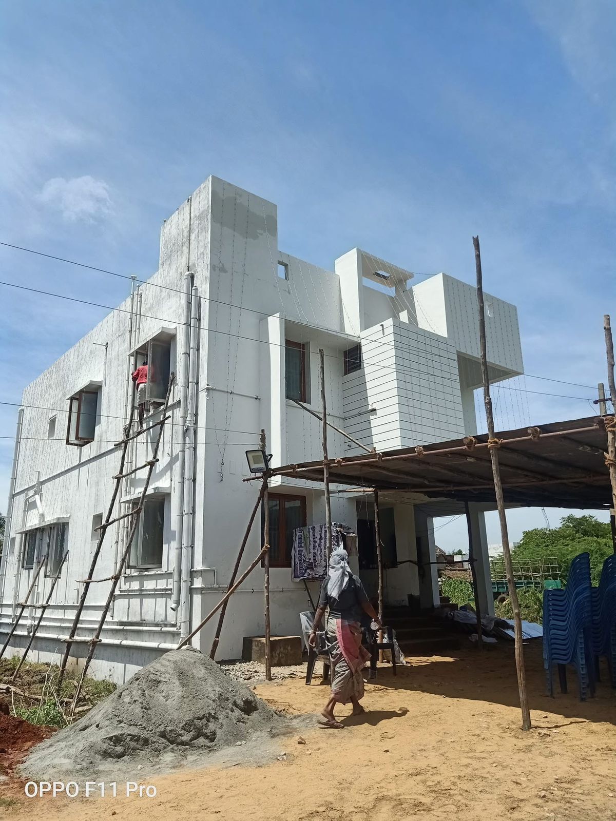 G+2 residential house under construction with bamboo scaffolding in Thanjavur